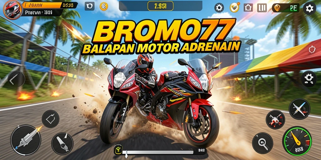 Gameplay BROMO77 menunjukkan balapan motor yang seru dan menegangkan.