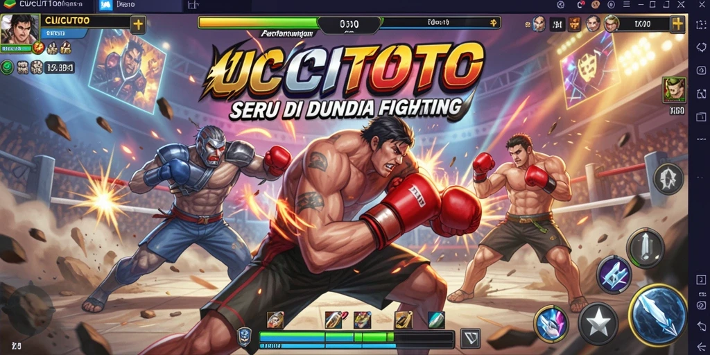 Tangkapan layar CUCUTOTO menampilkan aksi pertarungan yang intens dan karakter yang menonjol.