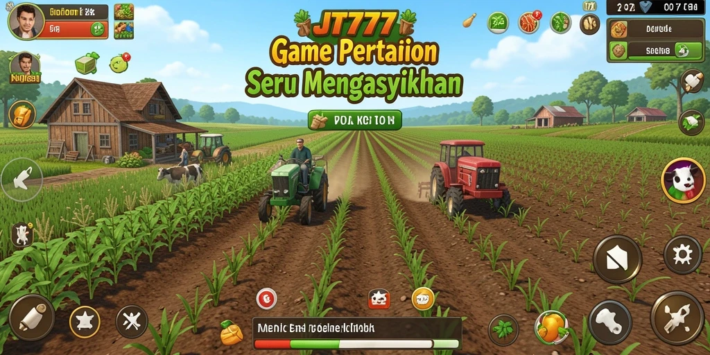 Tangkapan layar gameplay JT777 yang menampilkan ladang yang subur.