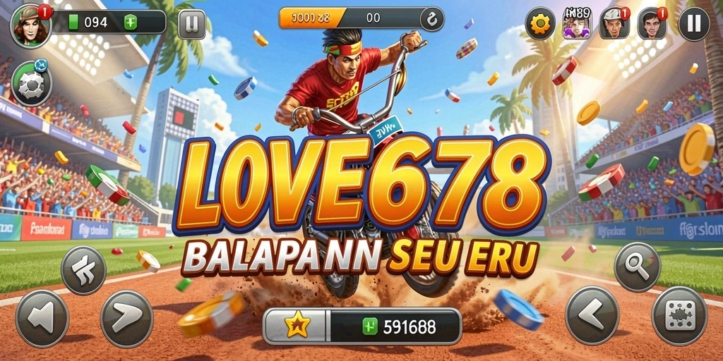 Tangkapan layar menunjukkan aksi balap intens di LOVE678.