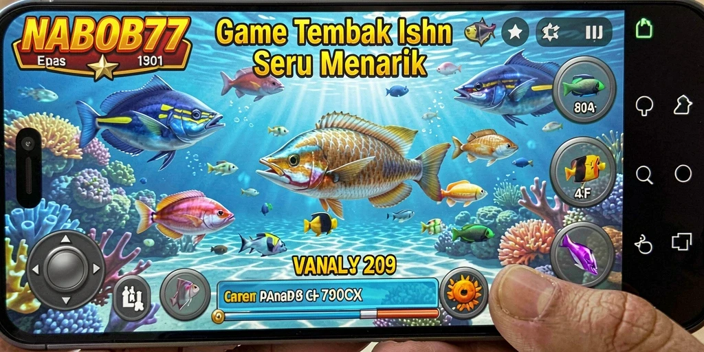Tampilan gameplay NABOB77 saat menangkap ikan beragam.
