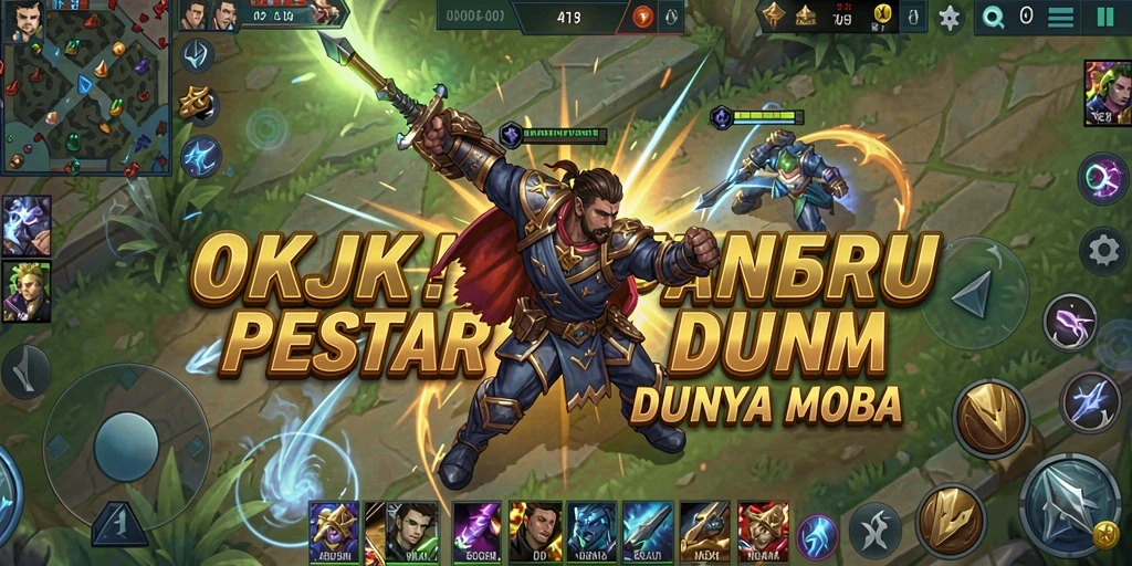 Screenshot gameplay OKJK menampilkan pertarungan seru di arena MOBA.