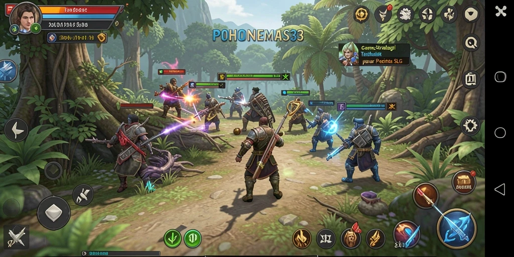 Merupakan screenshot gameplay seru dari POHONEMAS33 yang menunjukkan strategi pertempuran.