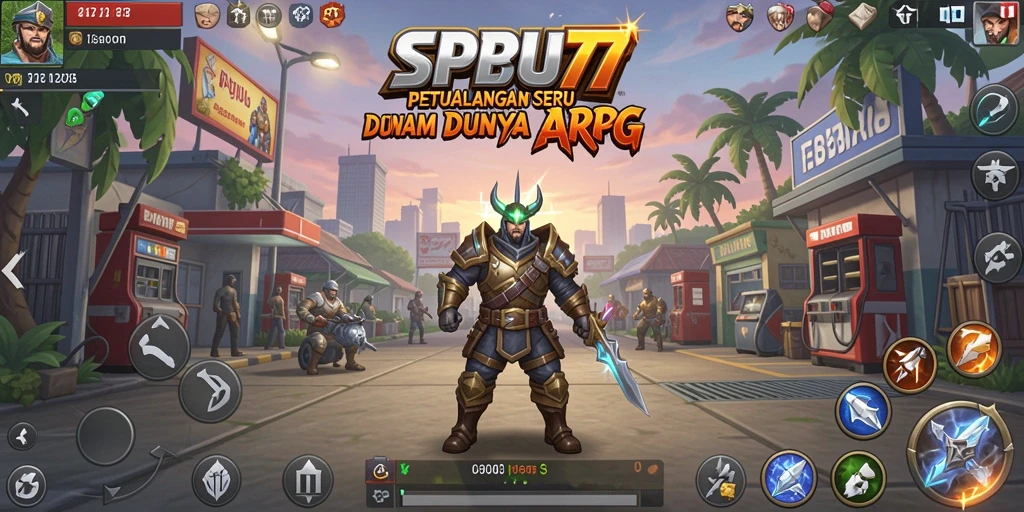 Screenshot utama SPBU77 yang menunjukkan aksi pertarungan di dunia ARPG.