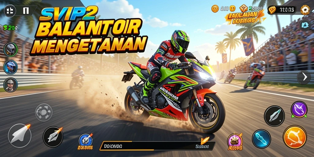 Gameplay seru SVIP2 dengan balapan motor yang mendebarkan.