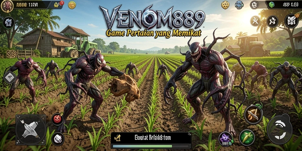 Tangkapan layar utama dari gameplay <strong>VENOM889</strong> dengan aktivitas pertanian yang seru.